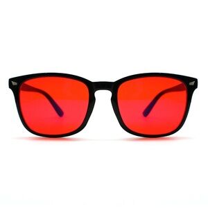 Stylish Black Sunglasses with Red Lenses